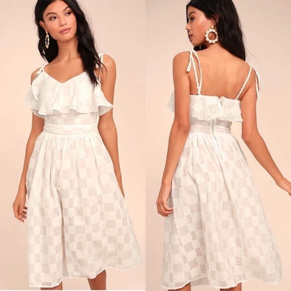 J.O.A. REVOLVE White Joanie Tie Shoulder Midi Dress, Size Medium - Picture 1 of 7